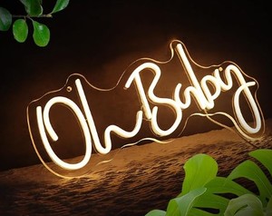 lot 12230 image: Oh Baby Neon Sign for Backdrop Wall Decor, Boy and Girl Baby Shower Decorations Led Light up Sign Compact 16.5x6.7 inch for Party Decor, Warm White