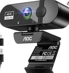 lot 12238 image: AOC 4k Webcam for PC with Microphone, Computer Camera with Noise Cancellation, Privacy Cover, 99° FOV, Plug & Play USB Webcam for Streaming, Conferencing, Zoom, Skype, Facetime, Laptop, PC, Skype