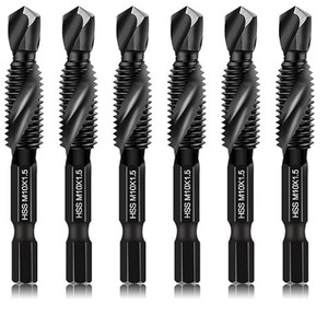 lot 12239 image: DKIBBITH 6 Packs M10 Combination Drill & Taps Bit Set, Screw Tapping Threading Tools in Size M101.5 with Anti-Rust Black Coating, 14 Hex Shank and Storage Case