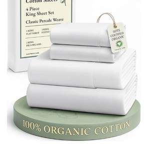 LANE LINEN 100% Organic Cotton King Size Sheets Set, Soft & Comfy All Season Breathable Sheets King Size, Percale Weave Fully Elasticized Eco Friendly Naturally Cooling King White Bed Sheets