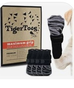 lot 12243 image: DOK TigerToes Premium Non-Slip Dog Socks for Hardwood Floors - Extra-Thick Grip that Works Even When Twisted - Prevents Licking, Slipping, and Great for Dog Paw Protection - Size Large
