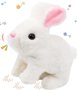 lot 12259 image: Hopearl Hopping Rabbit Interactive Electronic Pet Plush Bunny Toy with Sounds and Movements Animated Walking Wiggle Ears Twitch Nose Gift for Toddlers Birthday, White, 7