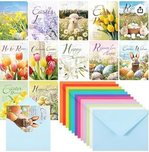 lot 12260 image: Eaasty 24 Sets Religious Easter Cards Bulk Christian Easter Cards with Envelopes and Stickers Christian Greeting Paper with Scripture of Blessings Inspirational Bulk Papers