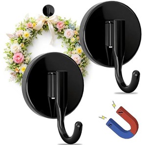 lot 12262 image: Magnetic Wreath Hangers for Front Door, 2-Pack Heavy Duty Magnetic Wreath Hooks for Metal Doors and Single-Pane Glass, No Drilling, No Adhesive, Indoor Outdoor Seasonal Decor, Reusable Holder, Black
