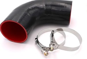 lot 12265 image: Tyeioms 90 Degree Elbow ID4(102mm) Silicone Hose Coupler, Reinforced 4-layer Wall 5mm with 2PCS T-bolt Clamps for Cold Air Intake, Turbo, Intercooler, 4leg Length(102mm) Automotive Radiator Hose
