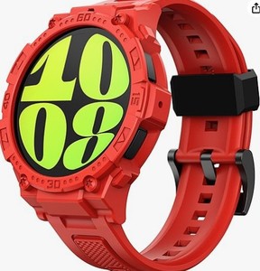 lot 12267 image: GELISHI Compatible with Galaxy Watch 6 Band 44mm Case Rugged Men Sport Band Protective Bumper Case for Galaxy Watch 654 44mm Red