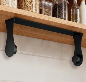 lot 12271 image: Smipam Paper Towel Holder Under Cabinet, Black, Adhesive & Wall Mount, Under Counter Paper Towel Rack for Kitchen and Bathroom, Home and Kitchen Decor