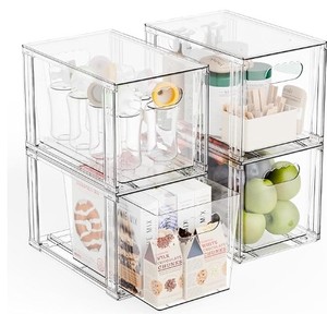 lot 17744 image: Yieach 4 Pack Large Stackable Storage Drawers,11��Deep Under Cabinet Organizer,Baby Bottle Organizer,Clear Stacking Pull Out Drawer,Acrylic Storage Containers Bins for Organizing Snack,Medicine,Makeup