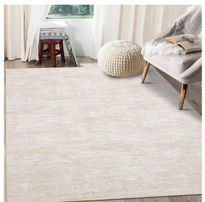 lot 17747 image: RUGSREAL Bedroom Area Rug 4x6 Modern Abstract Area Rug Stain Resistant Small Living Room Rug Contemporary Dining Room Rug Non-Slip Solid Rug Aesthetic Accent Floor Carpet for Kitchen Office, Beige