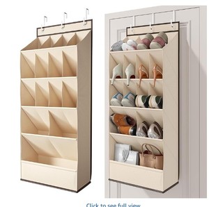 lot 19730 image: 20-25 Pairs Over the Door Shoe Organizer, Clear Pockets Shoe Rack for Closet Door, 10-Tier Hanging Shoe Rack for Boots, Behind the Door Shoe Holder Fit All the Familys Sneakers, Boots, Heels, Beige