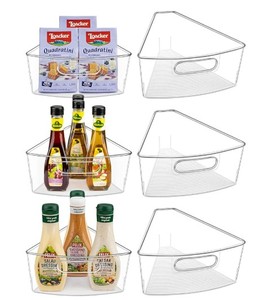 lot 19748 image: JEISSLIA Lazy Susan Cabinet Organizer Bins for 26 28 32 Diameter Corner Organizer, Plastic Cabinet Storage Bin, 18 Wedge - Food Safe, BPA Free, with Non-Slip Pads (for 28 Diameter, 8 Pack)
