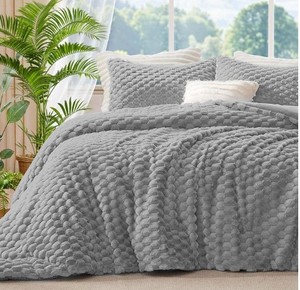 lot 19756 image: BEDELITE Fleece Full Comforter Set -Super Soft & Warm Fluffy Light Grey Bedding, Luxury Fuzzy Heavy Bed Set for Winter with 2 Pillow Cases
