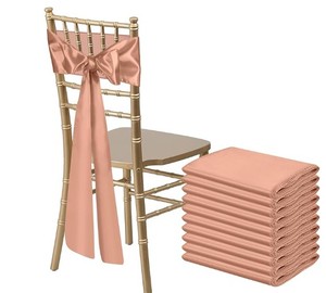 lot 19758 image: Bouiexye Satin Chair Sashes Bows Universal Chair Ribbon Ties Back Sash for Wedding Party Reception Events Banquets Hotel Event Chair Cover Decoration (7x108 inch) (100, Rose Gold)