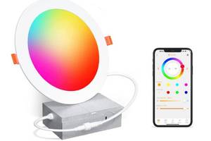 lot 19767 image: Smart Recessed Lighting 6 Inch RGBCW Color Changing 16W LED Downlights with Junction Box,1350 Lumen Canless Wafer Recessed Ceiling Lights Work with Alexa,Music Sync,DIY Scenes,Timer,23 Modes,4 Pack