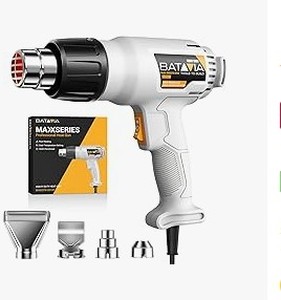 lot 19772 image: Heat Gun - BATAVIA Dual Protection Fuses 1800W Heavy Duty Fast Heat Hot Air Gun with 752��&1112�� Dual-Temperature Settings and 4 Nozzles with Overheat Protection for Crafts, Vinyl Wrap, Shrink Tubing