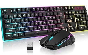 lot 19774 image: RedThunder K10 Wireless Gaming Keyboard and Mouse Combo, LED Backlit Rechargeable 3800mAh Battery, Mechanical Feel Anti-ghosting Keyboard  7D 3200DPI Mice for PC Gamer (Black)