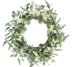 lot 19778 image: Pinkpum 20 Eucalyptus Wreath for Front Door, Porch, Window - Green Decor for Home, Farmhouse - Spring, Summer, Fall, All Seasons