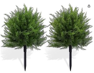 lot 19784 image: FAJUNZH Artificial Topiary Bushes for Outdoors with Spike, Boxwood Ball Fake Shrubs UV Resistant Faux Plants for Indoor Outdoor Fall Thanksgiving Halloween Decor (Cedar Topiary Ball Trees)
