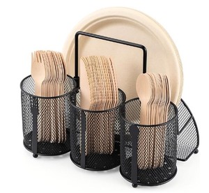 lot 19791 image: ZZDWLDHA Metal Utensil Caddy Silverware Holder, Paper Plate Holder Cutlery Container,Plate Organizer Flatware Storage Basket Party Camping Picnic Buffet RV BBQ Farmhouse Kitchen Countertop
