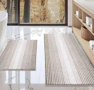 lot 19796 image: BSICPRO Bathroom Rugs and Mats Sets, 2 Piece Thick Absorbent Chenille Non Slip, Soft Shaggy Floor Mats, Machine Washable (Light Taupe, 20 x 47 Plus 16 x 24)