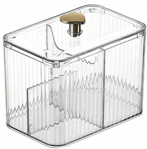lot 20100 image: OIWTLIFE Cotton Swab Holder Cotton Pad Holder with 3 Compartments Clear Bathroom Vanity Storage Organizer