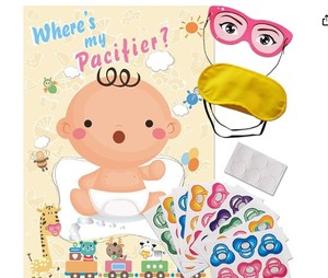 lot 20109 image: ADJOY Pin The Pacifier on The Baby Game - Baby Shower Party Favors Dummy Pin Game