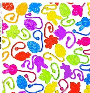 lot 20114 image: JOICEE 49pcs Easter Sticky Hands Toys for Kids, Bunny Butterfly Egg Chick Carrot Stretchy Toys Bulk for Easter Egg filler , Easter Classroom Activity Gifts for Boys Girls Party Favors Supply.