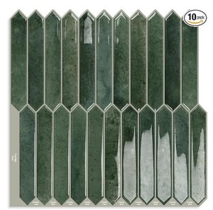 lot 20126 image: Green Long Hexagon Tile Peel and Stick Backsplash, 10 Sheets Self-Adhesive Wall Tiles Stick on Back Splash for Kitchen, Bathroom, Fireplace,RV(12�12)