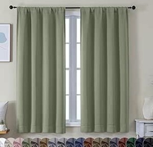 lot 20137 image: Simplebrand Ava Sage Green Blackout Curtains for Bedroom 63 Inch Length 2 Panels Set, Solid Thermal Insulated Energy Saving Rod Pocket Window Treatment Curtains Blackout Drapes, W40 x L63 Inch, Sage