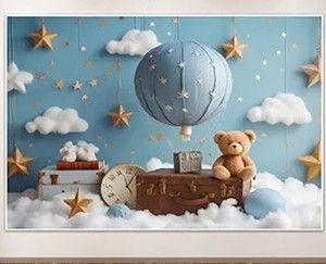 lot 20144 image: TYLCLTX Hot Air Balloon Cloud Bear Travel Baby Birthday Backdrop Newborn Baby Blue Birthday Background Party Decoration for Boys Girls 7x5ft