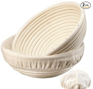 lot 20149 image: Dimpola Banneton Bread Proofing Basket - 9 inch Banneton Basket Set of 2 Sourdough Proofing Basket Round Proofing Bowls Handmade Rattan Baskets and Liners