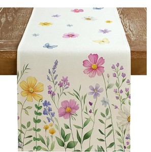 lot 20154 image: GEEORY Watercolor Daisy & Butterfly Table Runner 13x72 Inches - Spring Summer Farmhouse Decor for Indoor Kitchen Dining Table & Home Party