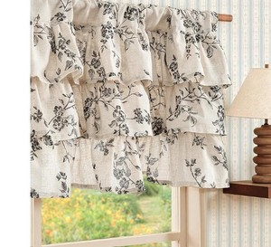 lot 20158 image: jinchan Ruffled Floral Valance Curtain Shabbychic Linen Window Valance 18 Inch Farmhouse Rustic Window Treatment for Kitchen Bedroom Living Room Rod Pocket 1 Panel Black on Linen