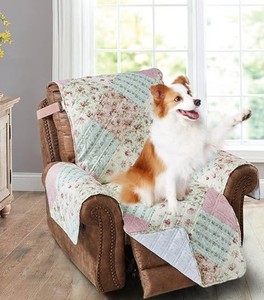 lot 20159 image: Brilliant Sunshine Pink and Green Rose Patchwork Quilted Large Recliner Slipcover, 28 Seat Width, Slip Resistant Furniture Protector, 2 Strap, Washable Reclining Chair Cover for Kids,Dogs,Pink Green