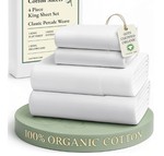 LANE LINEN 100% Organic Cotton King Size Sheets Set, Soft & Comfy All Season Breathable Sheets King Size, Percale Weave Fully Elasticized Eco Friendly Naturally Cooling King White Bed Sheets