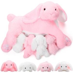 lot 1851 image: Libima 5 Pcs Nursing Bunny Plush Toys Pink 15 Inch Soft Mommy Stuffed Animals with 4 Magnetic Cuddly Baby Rabbits Stuffed Bunny Easter Birthday Baby Shower Party Favors for Kids, Boys, Girls