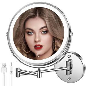 lot 1857 image: MNIENT Wall Mounted Lighted Makeup Mirror, 8 Rechargeable Double-Sided Light up Magnifying Mirror 1x10x, 3 Colors Led Vanity Mirror with Lights, Touch Dimmable 360° Rotation Foldable