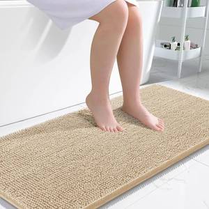 lot 1860 image: OLANLY Bathroom Runner Rugs 47x24, Extra Soft Absorbent Chenille Bath Rugs, Rubber Backing Quick Dry, Machine Washable Long Bath Mats for Bathroom Floor, Tub and Shower, Home Decor Accessories, Beige