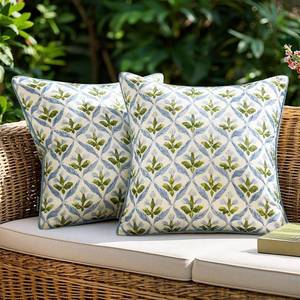 lot 2421 image: MIULEE Floral Decorative Pillow Covers Set of 2,block print Throw Pillowcases Outdoor Boho Farmhouse Vintage Coastal Summer Accent Cushion Covers for Couch paito Garden Sofa Bed 18x18 Inch, Blue-Green
