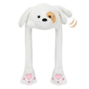 lot 2422 image: Bubblepompom Puppy Hat with Ears Moving Jumping Pop Up Beating Dog Hat Plush Holiday Cosplay Dress Up Funny Party Gift for Kids Boys Girls, White, 22