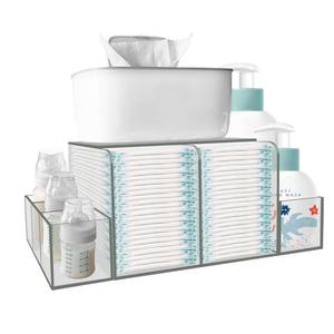 lot 3497 image: GILPWA Diaper Caddy, Baby Changing Table Organizer, Detachable Clear Acrylic Diaper Storage for Wipe Dispenser, Wipe Warmer and other Diapering Essentials