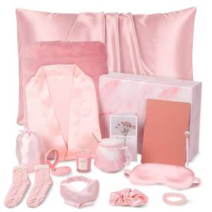 lot 3498 image: Funnysoft 16 Pcs Mothers Gifts for Her, Self Care Theme Gifts for Women Spa Baskets Set, Get Well Soon Set, Silk Satin Robe, Blanket, Pillowcases, Eye Mask for Mom Her Sister Wife