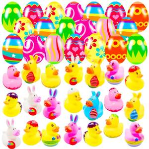 lot 3502 image: 20 Pcs Prefilled Easter Eggs with Rubber Ducks Bright Colorful Easter Eggs Prefilled with Variety Bunny Duckies for Kids Easter Basket Stuffers and Party Favors