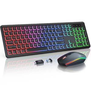 lot 3507 image: Wireless Keyboard and Mouse Combo, RGB Backlit, Rechargeable & Light Up Letters, Full-Size, Soft Typing, Sleep Mode, 2.4GHz Quiet Keyboard Set for Mac, Windows, Laptop, PC, Trueque KM42Pro (Black)