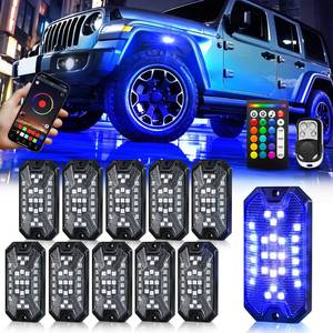 lot 3509 image: 10Pods 5 Sides Full Angle RGB LED Rock Lights Kits High Brightness 27 Beads RGB 5050 IP68 Waterproof Underglow Multicolor Exterior Wheel Rock Lights for 12V Trucks Jeep Offroad Pickup UTV ATV RZR SUV