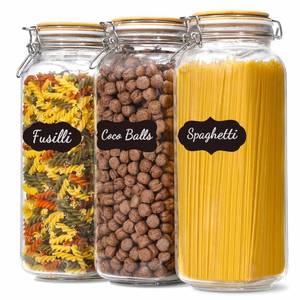 lot 3515 image: VITEVER  Taller  92oz Glass Jars with Airtight Lid, Large Glass Food Storage Jars, 3 Pack Wide Mouth Airtight Glass Jars for Kitchen Pantry Spaghetti, Square Mason Jars with Labels