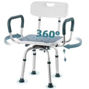 lot 3519 image: Swivel Shower Chair with Arms and Back, 400 lbs Heavy Duty Shower Stool for Inside Shower Stall and Bathtub, Height Adjustable Rotating Shower Chair Seat for Elderly, Adults, Handicap and Disabled