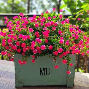 lot 3532 image: Grunyia 12 Bundles Artificial Flowers for Outdoors, UV Resistant Fake Flowers with Plastic Plants, Faux Flowers for Outside Window Box Front Porch Hanging Planter Decor (Pink)