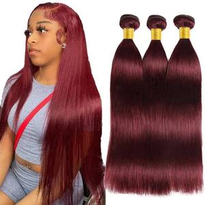 lot 4157 image: #99J Burgundy Human Hair Bundles Straight Bundles 16 16 16 Inch Wine Red Unprocessed Brazilian Virgin Hair 3 Bundle 50 Gram Per Bundle Deals Quick Weave Hair Extensions