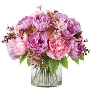 lot 5497 image: homfan Rose Red & Purple Mixed Peonies Bouquet, Silk Faux Peony with Glass Bottle and Faux Water for Home Decor Wedding Bouquets Table Centerpieces